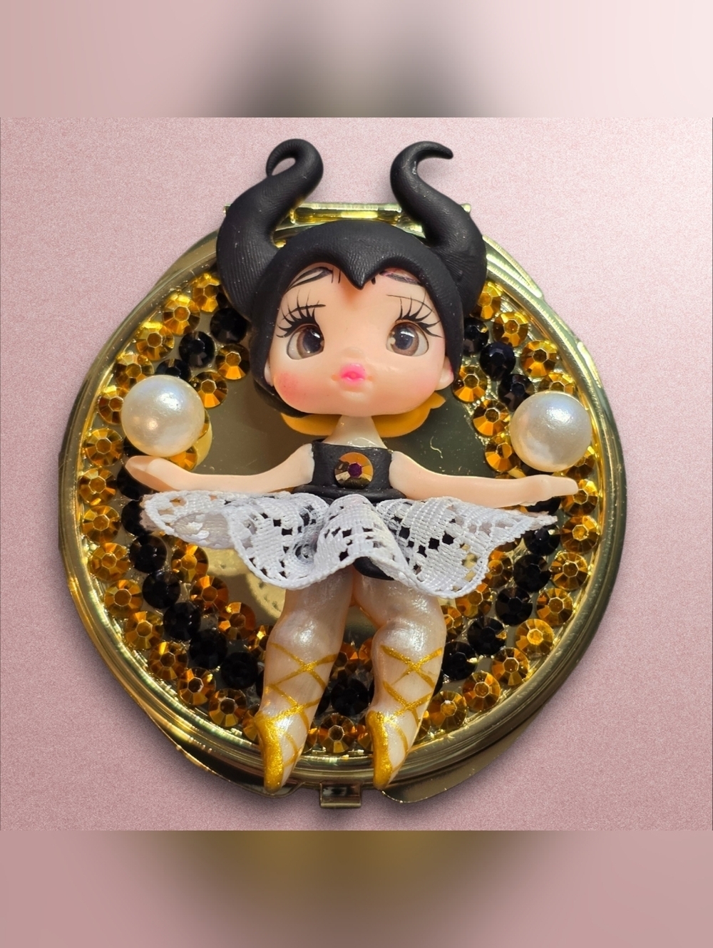 Bling Maleficent Inspired Ballerina Compact Mirror | Artisan Doll & Pearls